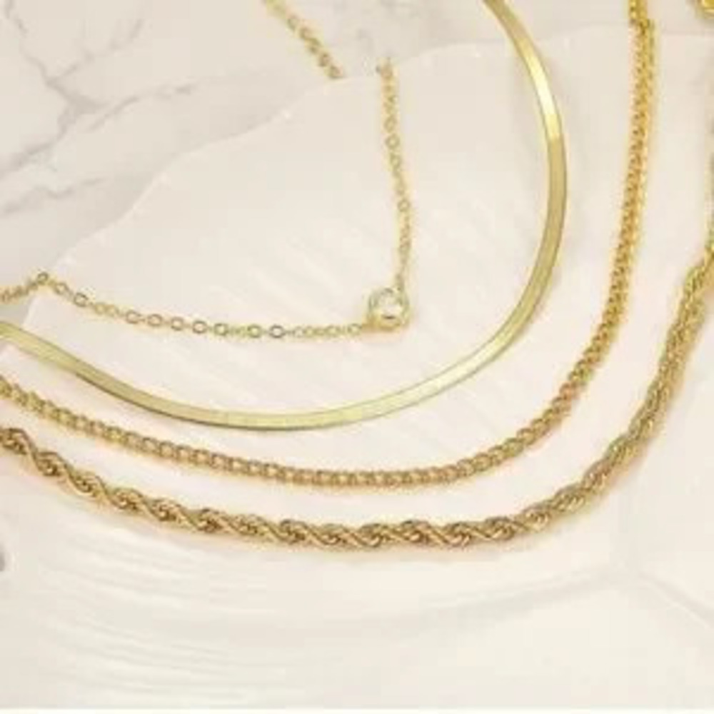 14K Gold Plated 4pc CZ Rope Chain Necklace Set